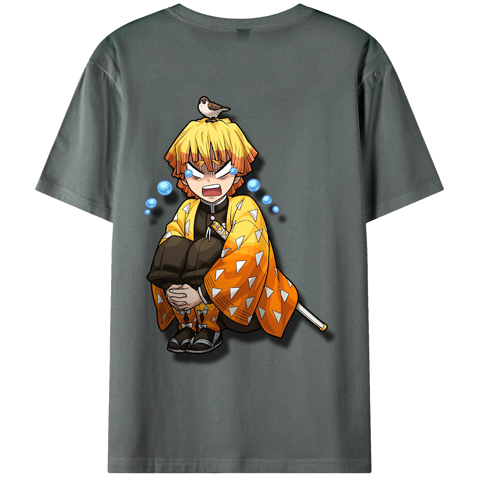 （画像用） 鬼滅の刃（きめつのやいば）我妻 善逸／あがつま ぜんいつ Agatsuma Zenitsu 綿100％ メンズ半袖Tシャツ（バックプリント） 通気性